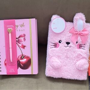 Pink Bunny Plush Notebook and Pen Set